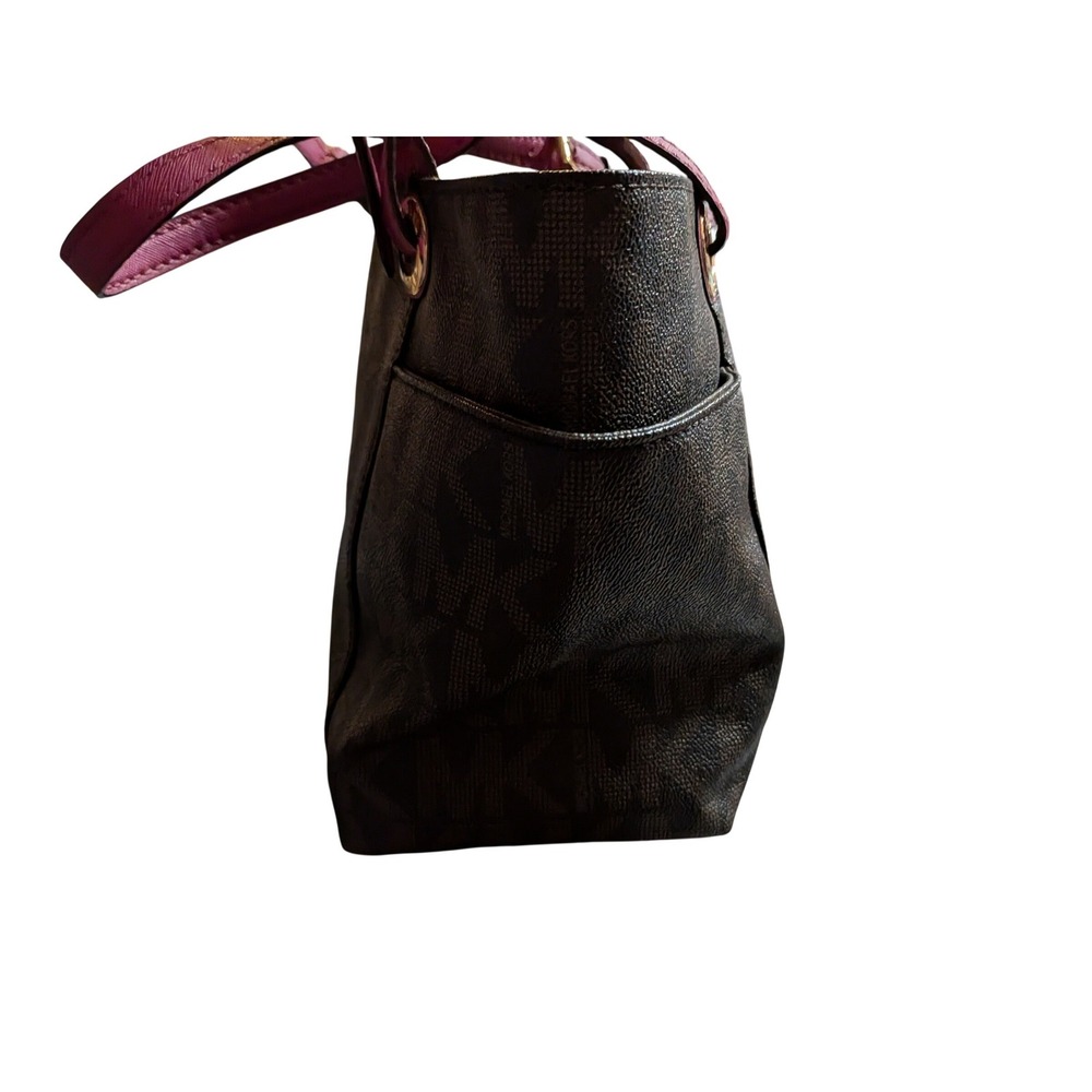 Michael Kors Jet Set Travel Tote Bag Brown Plum Monogram Logo Large - Picture 2 of 5